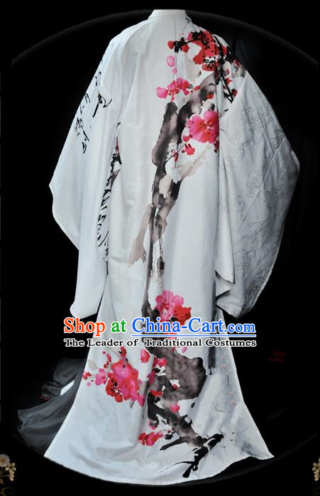 Traditional Asian Chinese Nobility Childe Costume, Elegant Hanfu Ink Painting Flowers Dress, Chinese Imperial Prince Cosplay Costumes for Men