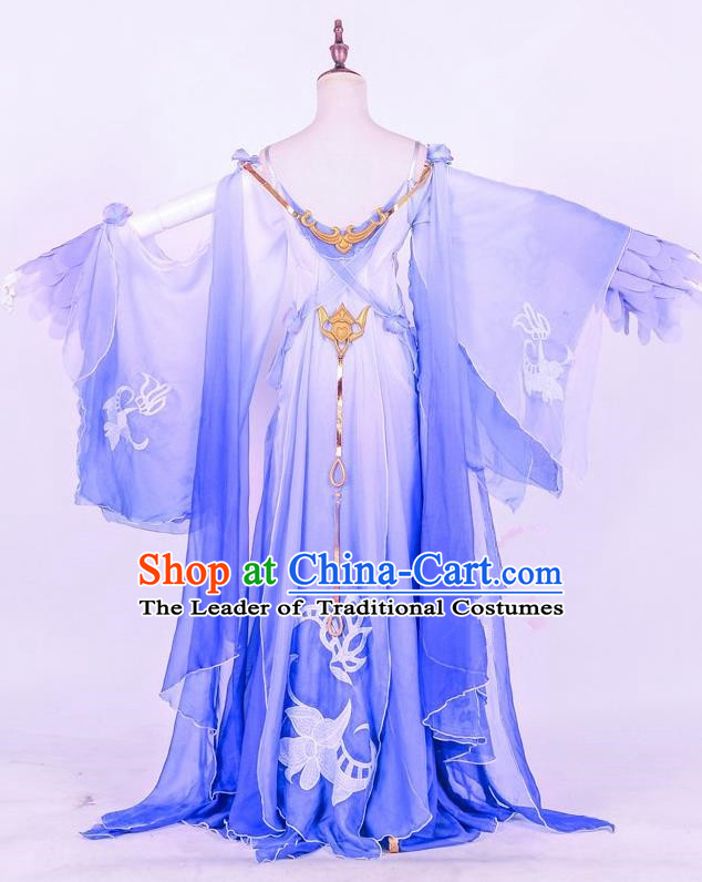 Traditional Ancient Chinese Imperial Consort Costume, Elegant Hanfu Cosplay Fairy Irregular Wide Sleeve Dress, Chinese Tang Dynasty Imperial Empress Embroidery Tailing Clothing for Women