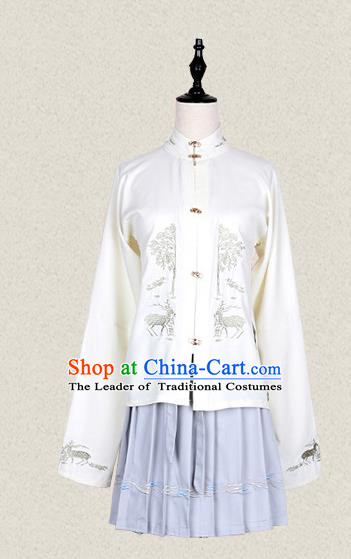 Traditional Asian Chinese Ancient Princess Costume, Elegant Hanfu Blouse Clothing, Chinese Imperial Princess Embroidered Deer Costumes for Women