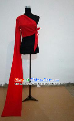 Traditional Chinese Long Sleeve Single Water Sleeve Dance Suit China Folk Dance Koshibo Long Red Ribbon for Women