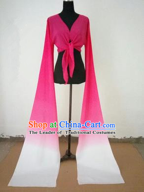 Traditional Chinese Long Sleeve Wide Water Sleeve Dance Suit China Folk Dance Koshibo Long White and Pink Gradient Ribbon for Women