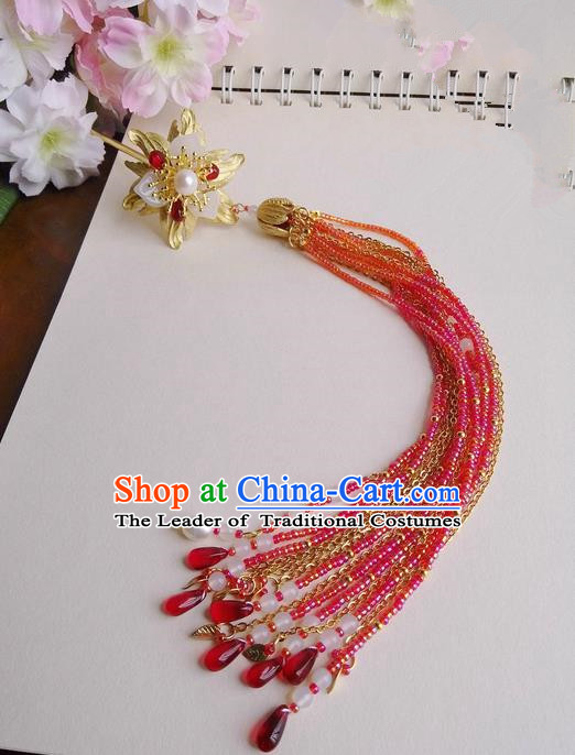 Traditional Handmade Chinese Ancient Classical Red Hair Accessories, Hair Sticks Butterfly Hair Jewellery, Hair Fascinators Hairpins for Women