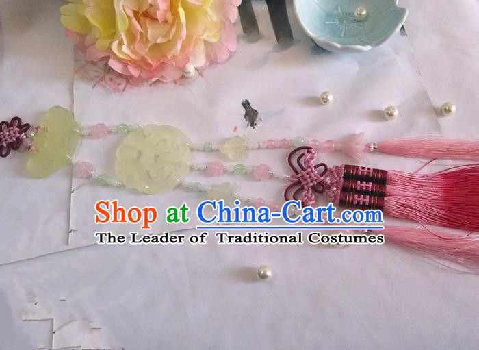 Traditional Chinese Handmade Ancient Hanfu Waist Jewelry Jade Wearing Palace Agate Pendant Sword Gradient Tassel for Women