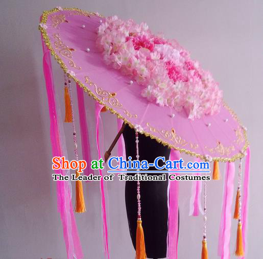 Traditional Chinese Handmade Ancient Hanfu Dance Pink Flowers Umbrella Props for Women