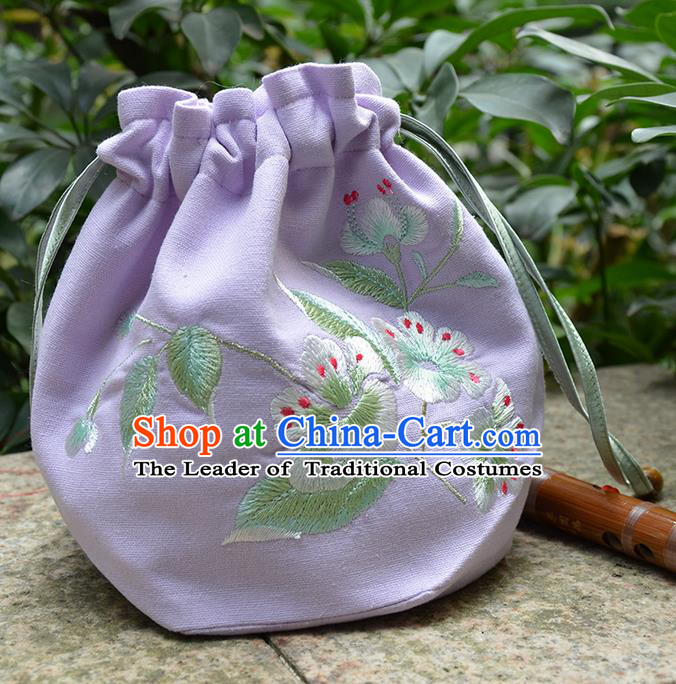 Traditional Ancient Chinese Embroidered Hanfu Handbags Double Size Embroidered Lilac Bag for Women