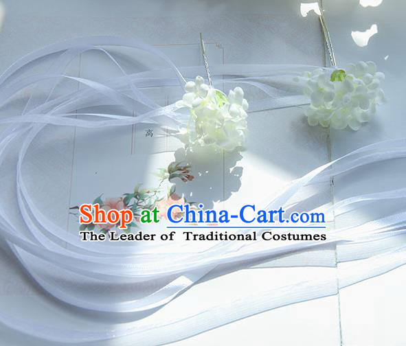 Traditional Handmade Chinese Ancient Princess Classical Accessories Jewellery Hair Sticks Long Ribbon White Hair Claws, Hair Fascinators Hairpins for Women