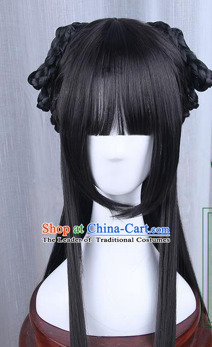 Traditional Handmade Ancient Chinese Han Dynasty Princess Wig, Ancient Chinese Palace Lady Wig for Women