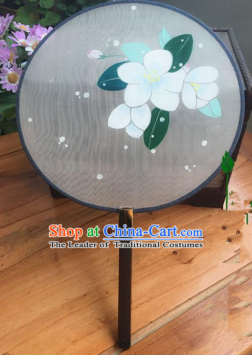 Traditional Handmade Ancient Chinese Han Dynasty Imperial Princess Painting Chaenomeles Speciosa Round Hanfu Silk Fan for Women