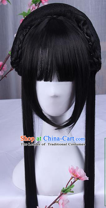 Traditional Handmade Ancient Chinese Han Dynasty Imperial Princess Wig, Ancient Chinese Hanfu Cosplay Fairy Young Lady Wig for Women
