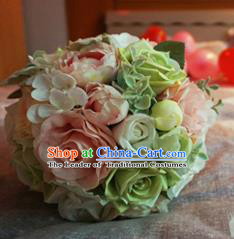 Top Grade Classical Wedding Silk Flowers, Bride Holding Emulational Pink Paeonia Lactiflora Flowers, Hand Tied Bouquet Flowers for Women