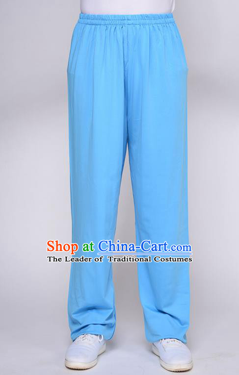 Traditional Chinese Top QMilch Kung Fu Costume Martial Arts Kung Fu Training Blue Pants, Tang Suit Gongfu Shaolin Wushu Plus Fours, Tai Chi Taiji Teacher Trousers for Women for Men