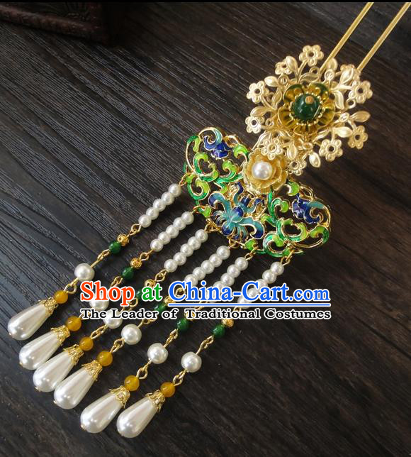 Traditional Handmade Chinese Ancient Classical Hair Accessories Barrettes Hairpin, Blueing Lotus Hair Sticks Hair Jewellery, Hair Fascinators Hairpins for Women
