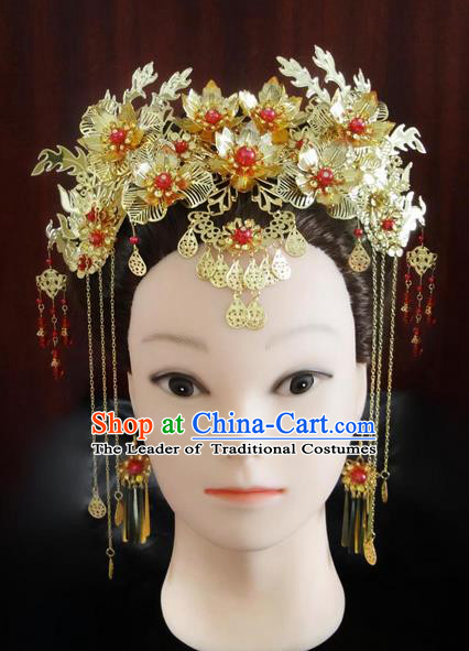 Traditional Handmade Chinese Ancient Classical Hair Accessories Barrettes Hairpin, Imperial Emperess Phoenix Coronet Hair Jewellery, Hair Fascinators Hairpins Complete Set for Women