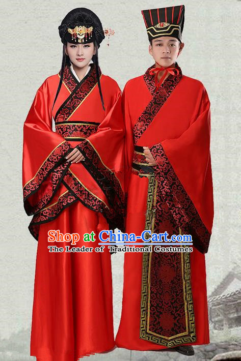 Traditional Ancient Chinese Imperial Emperess and Emperor Costume Set, Chinese Han Dynasty Wedding Dress, Cosplay Chinese Imperial Princess and King Clothing Hanfu for Women for Men