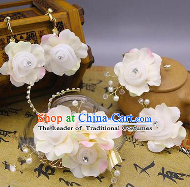 Traditional Handmade Chinese Ancient Classical Hair Accessories Pink Flowers Hairpin, Hair Sticks Hair Claws, Hair Fascinators Hairpins for Women
