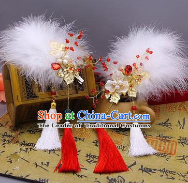 Traditional Handmade Chinese Ancient Classical Hair Accessories Red Feather Tassels Hairpin, Hair Claws Hair Comb for Women