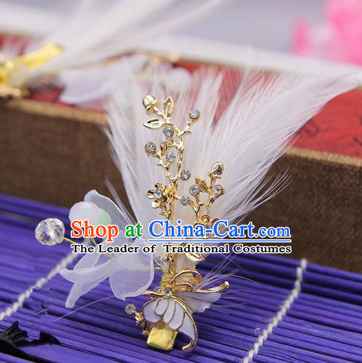 Traditional Handmade Chinese Ancient Classical Hair Accessories Bride Wedding Hairpin, Hanfu Feather Hair Claws for Women