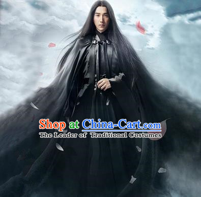 Traditional Ancient Chinese Swordsman Black Costumes for Men