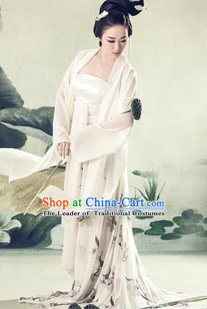 Traditional Ancient Chinese Imperial Emperess Costume, Chinese Tang Dynasty Dance Dress, Chinese Peri Imperial Princess Ink Painting Lotus Hanfu Clothing for Women