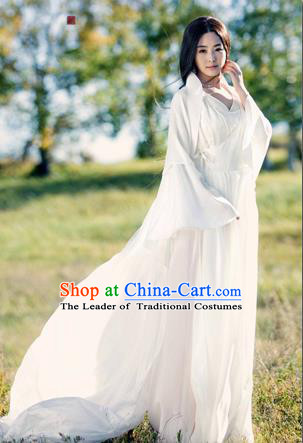 Traditional Ancient Chinese Imperial Emperess Costume, Chinese Han Dynasty Young Lady Dress, Cosplay Chinese Princess Consort Clothing White Hanfu for Women