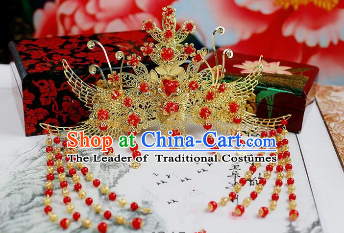 Chinese Wedding Jewelry Accessories, Traditional Xiuhe Suits Wedding Bride Phoenix Headwear, Wedding Hair Crown, Ancient Chinese Harpins for Women