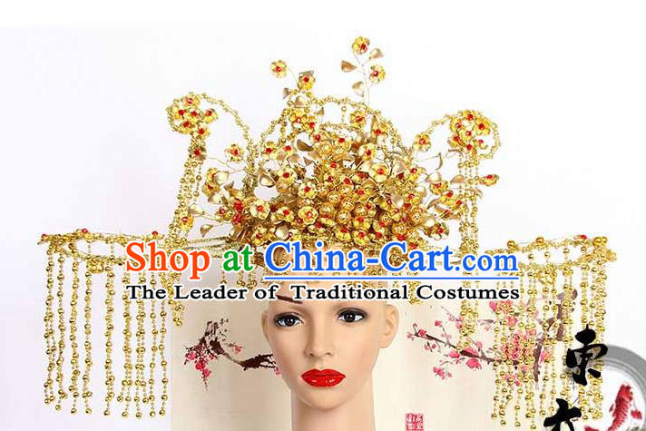 Chinese Wedding Jewelry Accessories, Traditional Xiuhe Suits Wedding Bride Flowers Headwear, Wedding Phoenix Crown, Ancient Chinese Phoenix Coronet for Women