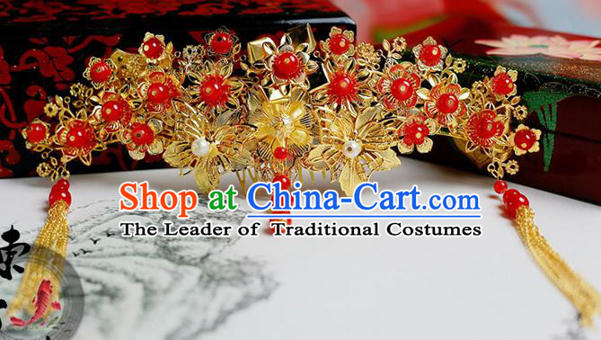 Chinese Wedding Jewelry Accessories, Traditional Xiuhe Suits Wedding Bride Flowers Headwear, Wedding Hair Crown, Ancient Chinese Harpins for Women