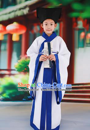 Traditional Ancient Chinese Children Costume, Chinese Han Dynasty Boys Students Dress, Cosplay Chinese Scholar Clothing Hanfu Complete Set for Kids
