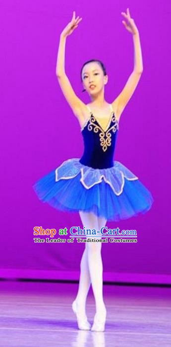 Traditional Modern Dancing Compere Costume, Opening Classic Chorus Singing Group Dance Bubble Dress Tu Tu Dancewear, Modern Dance Classic Ballet Dance Blue Elegant Veil Dress for Women
