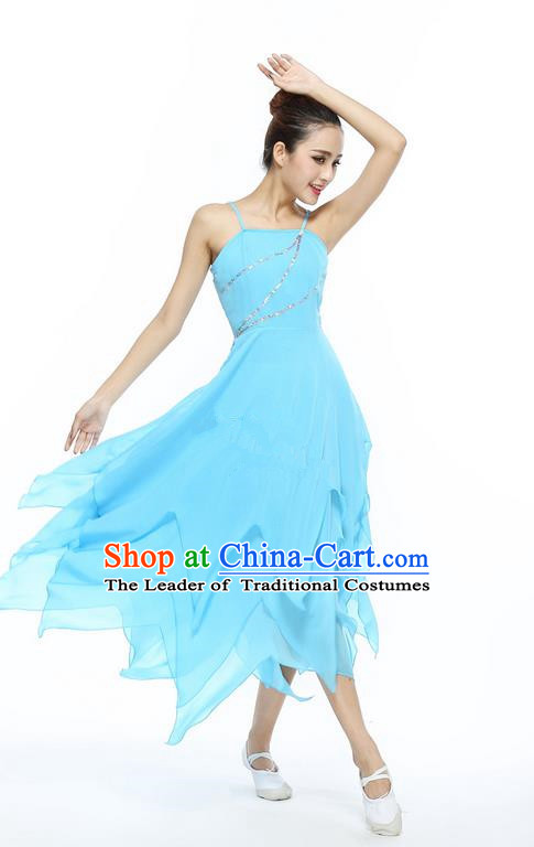 Traditional Modern Dancing Compere Costume, Female Opening Classic Chorus Singing Group Dance Blue Ballet Dancewear, Modern Dance Dress Classic Latin Dance Elegant Clothing for Women