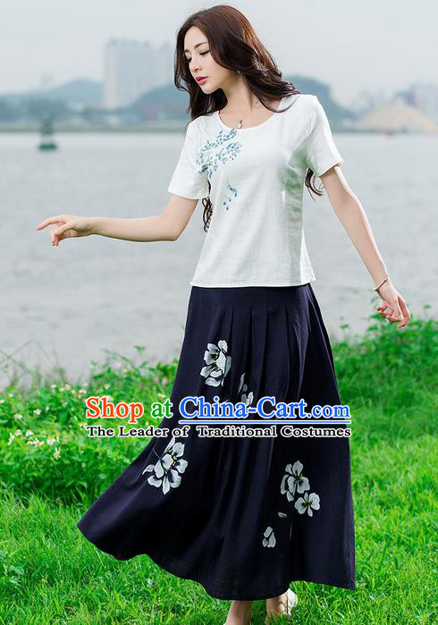 Traditional Ancient Chinese National Skirt Costume, Elegant Hanfu Painting Peony Long Dress, China Tang Suit Cotton Black Bust Skirt for Women