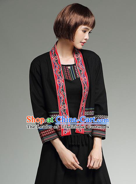 Traditional Ancient Chinese Tangsuit National Minority Costume, Elegant Hanfu Cappa Clothing, China Style Tang Suit Black Short Cardigan Clothing for Women