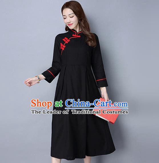 Traditional Ancient Chinese National Costume, Elegant Hanfu Plated Buttons Qipao Dress, China Tang Suit Cheongsam Upper Outer Garment Black Elegant Dress Clothing for Women