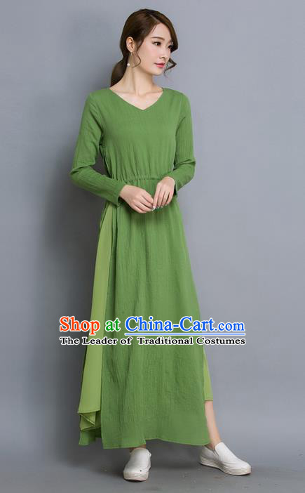 Traditional Ancient Chinese National Costume, Elegant Hanfu Qipao Dress, China Tang Suit Cheongsam Upper Outer Garment Elegant Green Dress Clothing for Women