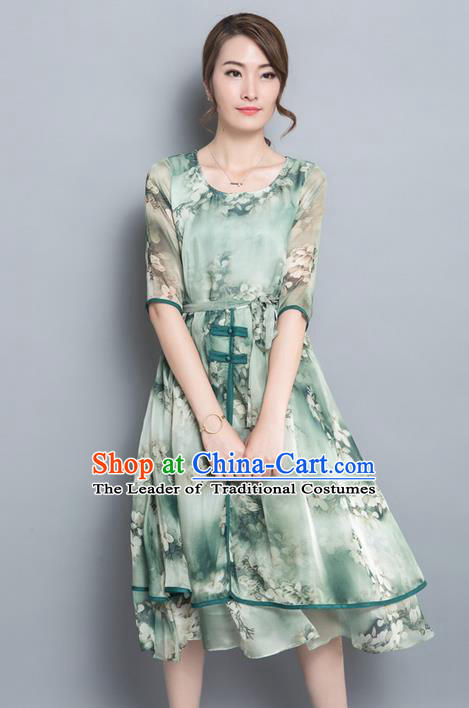 Traditional Ancient Chinese National Costume, Elegant Hanfu Chiffon Plated Buttons Green Dress, China Tang Suit Cheongsam Upper Outer Garment Elegant Dress Clothing for Women