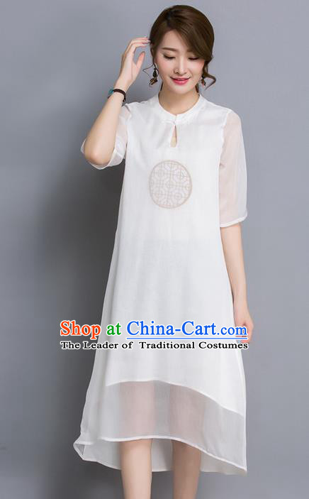 Traditional Ancient Chinese National Costume, Elegant Hanfu Organza Round Collar Qipao Dress, China Tang Suit Embroidered Cheongsam Upper Outer Garment Elegant Dress Clothing for Women
