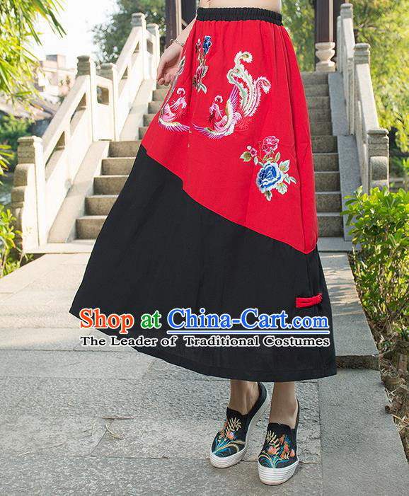 Traditional Ancient Chinese National Pleated Skirt Costume, Elegant Hanfu Embroidered Long Dress, China Ancient Tang Suit Cotton Bust Skirt for Women
