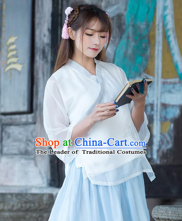 Traditional Ancient Chinese National Costume, Elegant Hanfu Chiffon Shirt, China Tang Suit Slant Opening Blouse Cheongsam Qipao Shirts Clothing for Women