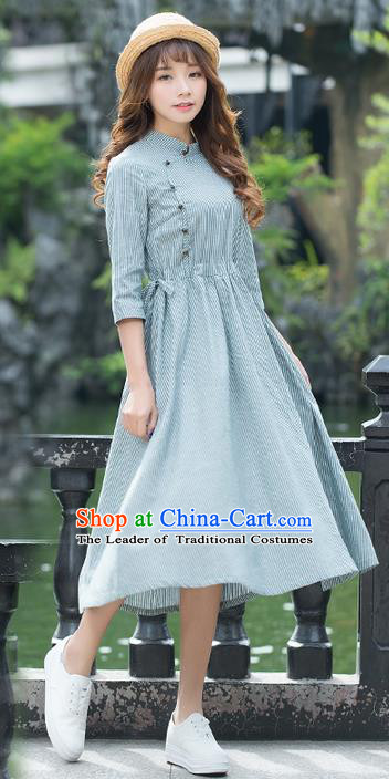 Traditional Ancient Chinese National Costume, Elegant Hanfu Mandarin Qipao Plate Buttons Linen Dress, China Tang Suit Cheongsam Upper Outer Garment Elegant Dress Clothing for Women