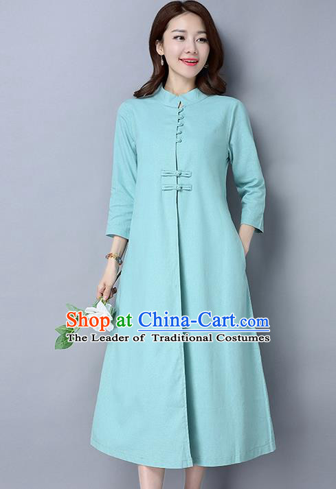 Traditional Ancient Chinese National Costume, Elegant Hanfu Stand Collar Blue Coat Robes, China Tang Suit Plated Buttons Cape, Upper Outer Garment Dust Coat Clothing for Women