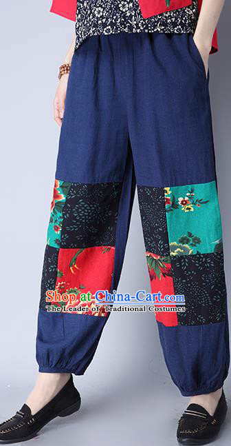 Traditional Chinese National Costume Plus Fours, Elegant Hanfu Patch Navy Bloomers, China Ethnic Minorities Tang Suit Folk Dance Pantalettes for Women