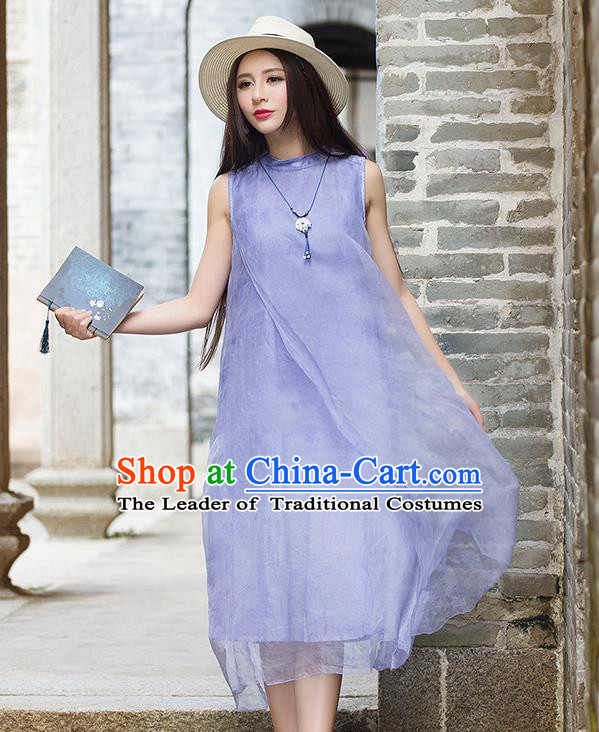 Traditional Ancient Chinese National Costume, Elegant Hanfu Mandarin Qipao Purple Dress, China Tang Suit Chirpaur Republic of China Stand Collar Cheongsam Elegant Dress Clothing for Women