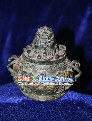 Traditional Chinese Miao Nationality Crafts Decoration Accessory Bronze Censer, Hmong Handmade Lion Burner Ornaments, Miao Ethnic Minority Exorcise Evil Incense Burner