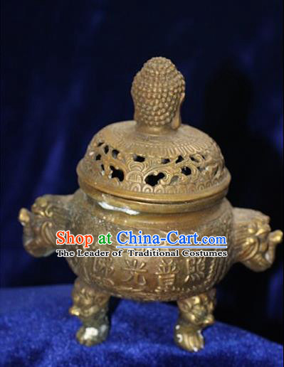Traditional Chinese Miao Nationality Crafts Decoration Accessory Bronze Censer, Hmong Handmade Buddharupa Burner Ornaments, Miao Ethnic Minority Exorcise Evil Incense Burner