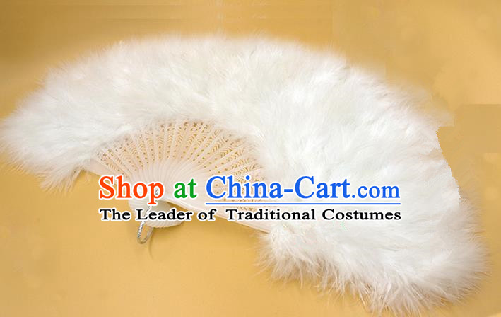 Traditional Handmade Chinese Classical Feather Fans, China Folk Dance Fan Dance Stage Performance White Fan for Women