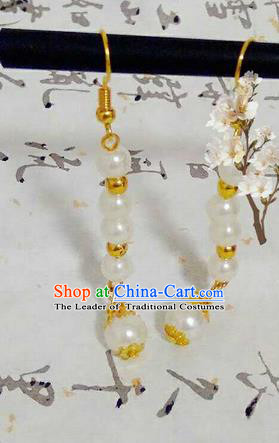 Traditional Handmade Chinese Ancient Classical Accessories Earrings, Han Dynasty Imperial Consort Pearl Eardrop, Hanfu Imperial Princess Tassel Earbob for Women