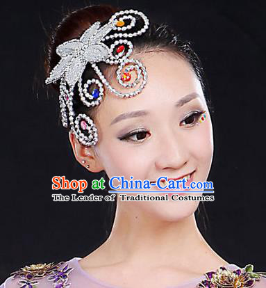 Traditional Handmade Chinese Yangge Fan Dancing Classical Hair Accessories, Folk Dance Yangko Peacock Dance Headwear For Women