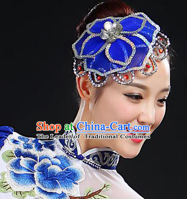 Traditional Handmade Chinese Yangge Fan Dancing Classical Hair Accessories, Folk Dance Yangko Peacock Dance Peony Headwear For Women
