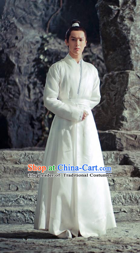 Traditional Ancient Chinese Elegant Swordsman Costume, Chinese Han Dynasty Jiang hu Taoist Priest Dress, Cosplay Chinese Teleplay Ten great III of peach blossom Role Young Justice Hanfu Clothing for Men