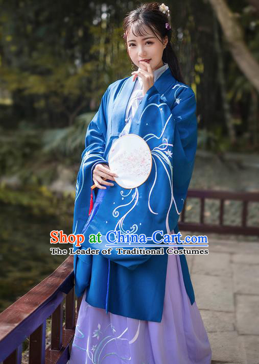 Traditional Ancient Chinese Young Lady Elegant Costume Embroidered Wide Sleeve Cardigan, Elegant Hanfu Clothing Chinese Jin Dynasty Imperial Princess Clothing for Women